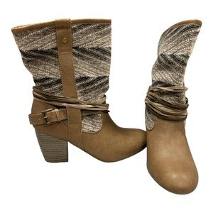 NWOT Pink & Pepper Tan and Brown Heeled Boots with Chunky Heel